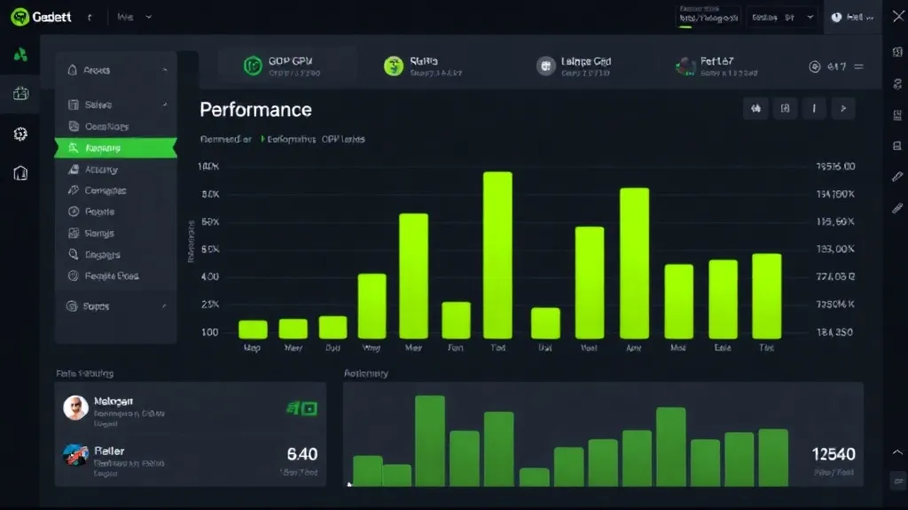 A technical dashboard showing 3D bar charts of GPU performan