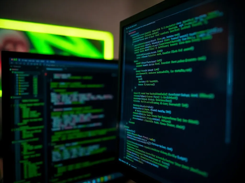 A close-up high-quality photo of a dark computer screen with